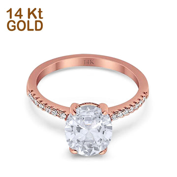 14K Rose Gold Halo Oval Split Shank Wedding Ring Simulated Cubic Zirconia Size-7